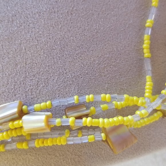 Seed Bead Yellow Matching La yered Necklace and Earring Set - Picture 4 of 6